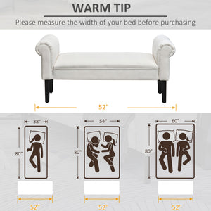 English Elm HOMCOM Upholstered Linen 52" End of Bed Bench with Armrests, Padded Ottoman Seat and Under-Storage Cream White W2225P217017