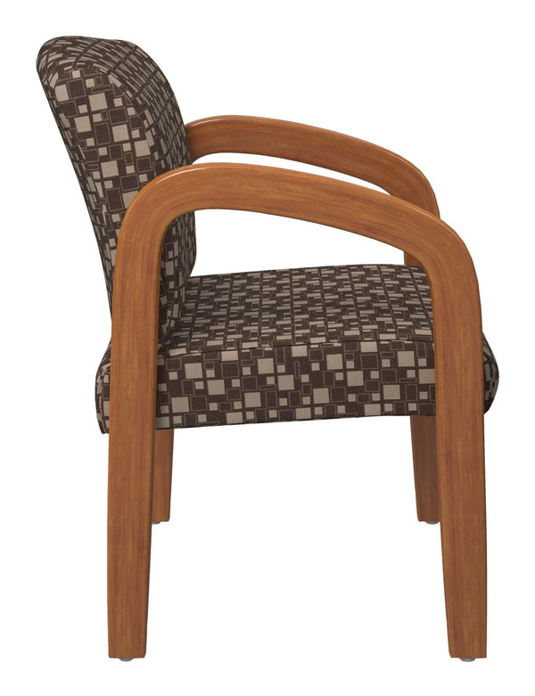 OSP Home Furnishings Medium Oak Wood Visitor Chair with Lumbar Support Taupe Fabric Seat for Office Reception Walnut WD380-K110