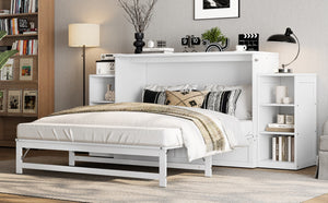 English Elm Queen Murphy Bed With Storage Drawers & Shelves - Space-Saving Design For Modern Guest Rooms W1580S00255-GIGA