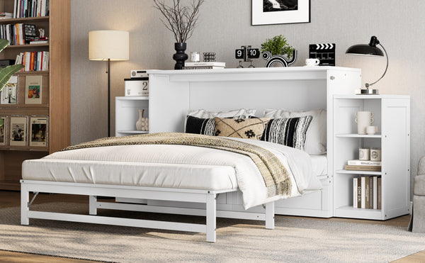 English Elm Queen Murphy Bed With Storage Drawers & Shelves - Space-Saving Design For Modern Guest Rooms W1580S00255-GIGA