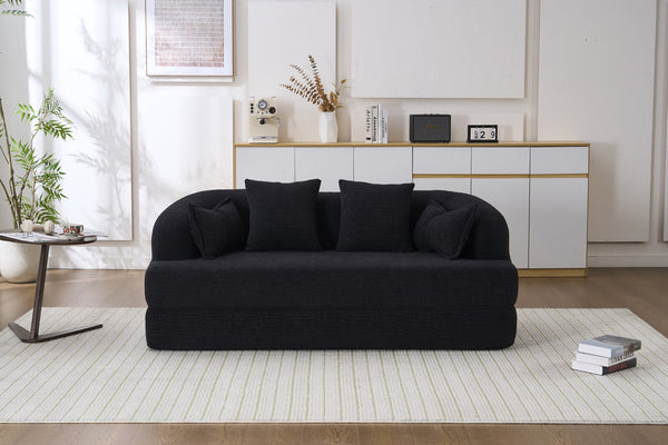 English Elm (old Sku W2231p392100) Chenille Sleeper Sofa Foldable Convertible Loveseat with Four Pillows Black W2231P466738