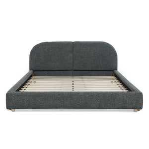English Elm Queen Upholstered Bed with Tall Curved Headboard Soft Textured Fabric Modern Bedroom Dark Gray W487S00483