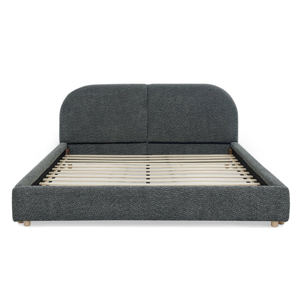 English Elm Queen Upholstered Bed with Tall Curved Headboard Soft Textured Fabric Modern Bedroom Dark Gray W487S00483