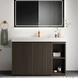 English Elm Grace Floating Walnut Vanity with Solid Surface Sink and Soft Close Storage Drawers Oak,Smoke W1865S00223