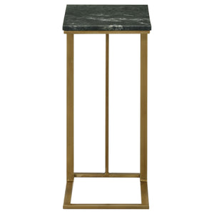 English Elm Encina Genuine Marble Top Antique Gold C-shape Sofa Snack Table for Living Room Green B062P451842