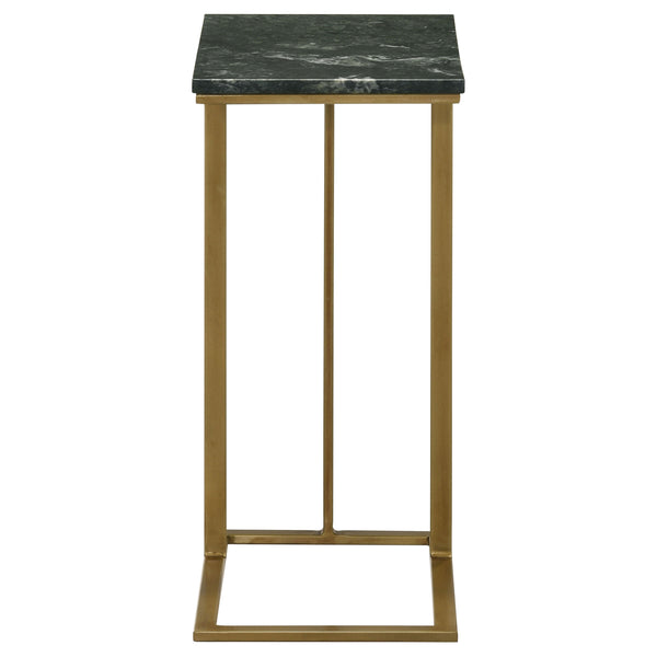 English Elm Encina Genuine Marble Top Antique Gold C-shape Sofa Snack Table for Living Room Green B062P451842