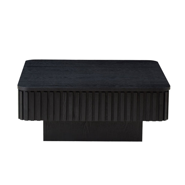 English Elm 35.43 Inch Square Lift Top Coffee Table Wood Veneer Hidden Storage Modern Living Room Black W2582P401472