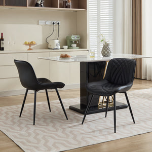 English Elm Dining Chairs Mid Century Modern Set of 2 with Curved Back Support, Perforated PU Upholstery, Cushioned Comfort and Floor-Protecting Adjustable Leg Caps Black W1143P254981