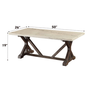English Elm Romina White Marble Coffee Table with Weathered Espresso X-Base — Elegant Rectangular Centerpiece B2726P254734