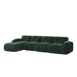 English Elm L-shaped Modular Velvet Sectional Tufted Cloud Sofa with Ottoman for Living Room Green W714S01616