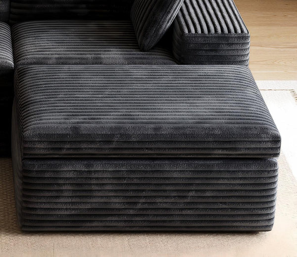 English Elm U Shaped Modular Sectional Corduroy Sofa Sleeper with Pull Out Chaise Cozy Living Room Black W1825P334959