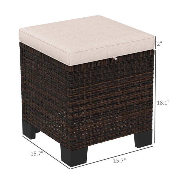 English Elm Outdoor Wicker Ottoman Set of 2 Hand Woven Pe Cube Stools for Patio or Poolside Brown,Cream White T3971P443575
