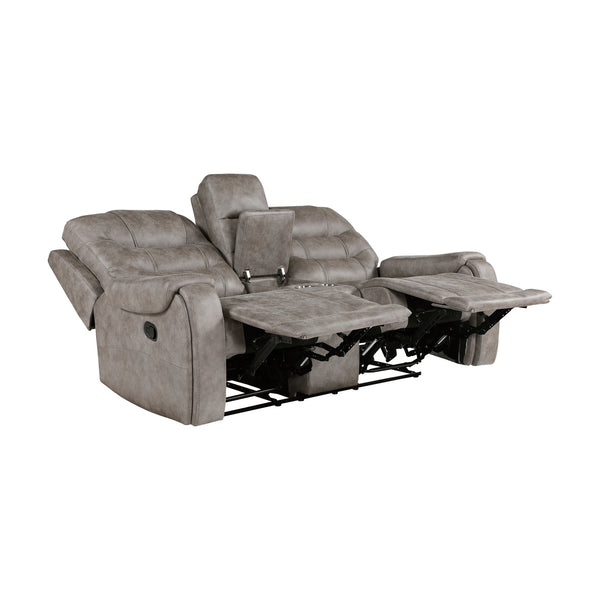 English Elm Grayish Brown Microfiber Reclining Sofa Set with Console Storage for Living Room B011S01264