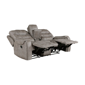 English Elm Grayish Brown Microfiber Reclining Sofa Set Three Piece Plush Living Room Suite B011S01263
