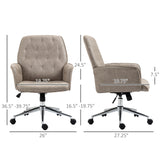 English Elm Vinsetto Microfiber Home Office Chair, Tufted Height Adjustable Computer Desk Chair With Swivel Wheels and Padded Armrests, Light Gray