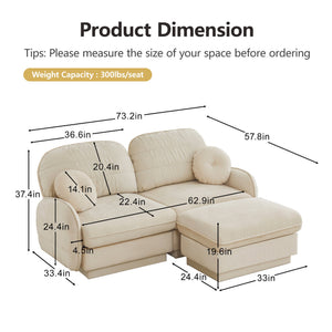 English Elm Chenille Cloud Loveseat with Quilted Back Pillows Deep Seat Comfort for Living Room W714S01748