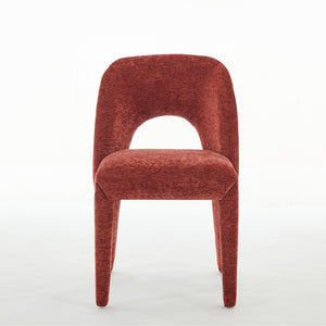 English Elm Rose Chenille Dining Chair Set of 2 with Hollow Backrest, Iron Frame, KD Assembly, Comfortable Cushion, 300lb Capacity W3615P340349