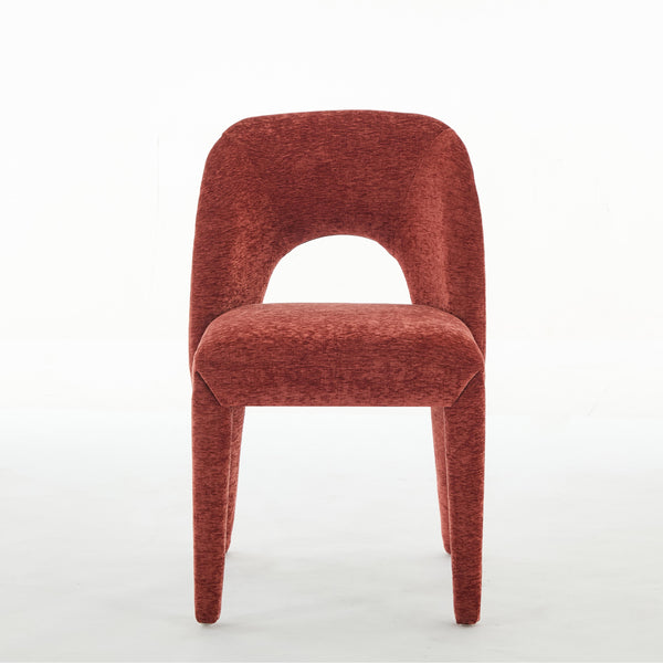 English Elm Rose Chenille Dining Chair Set of 2 with Hollow Backrest, Iron Frame, KD Assembly, Comfortable Cushion, 300lb Capacity W3615P340349