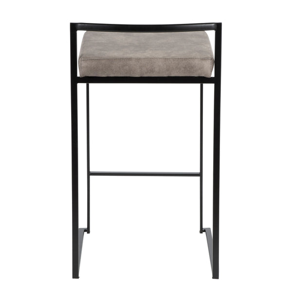 English Elm Fuji Stackable Counter Stools Set Of 2 - Stylish Black Frame & Stone Cowboy Fabric For Modern Homes B202P221921