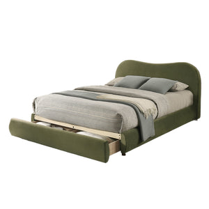 English Elm Olive Curved Upholstered Queen Bed with Built-In Footboard Drawer, Solid Wood Frame, Luxurious Velvet Finish Olive Green 32 L x 21 W x 15 H B2741S00716