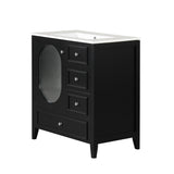 English Elm 30" Bathroom Vanity With Sink, Bathroom Vanity Cabinet With Three Drawers and Door, Solid Wood and Mdf, Black