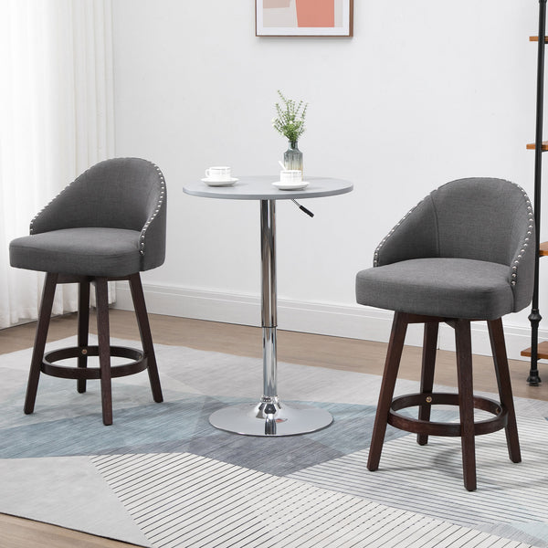 English Elm Homcom 26" Counter Height Bar Stools Set Of 2 - Elegant Dark Gray Linen, Swivel Seat & Footrest Design W2225P229462