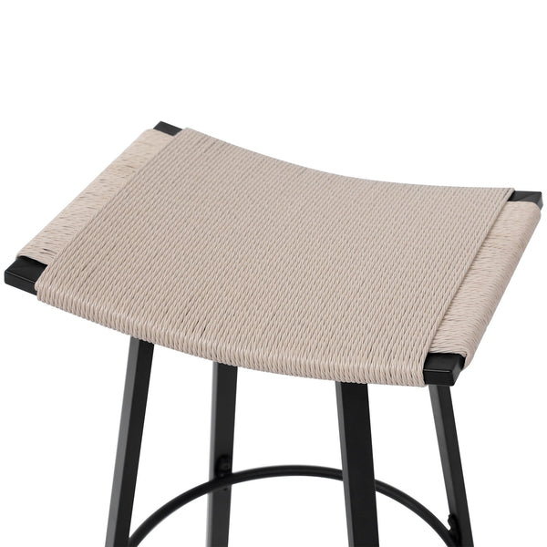 English Elm Counter Height Bar Stools - Set Of 2 Handwoven Boho Kitchen Chairs With Round Footrest For Indoor/Outdoor W1757P277609