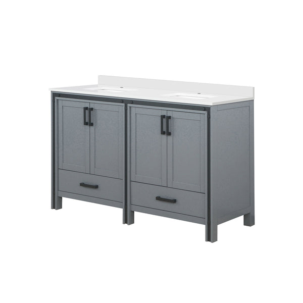 English Elm Dark Grey Double Bath Vanity 60" W X 22" D With White Quartz Top - Elegant Storage & Modern Style B2731P260620