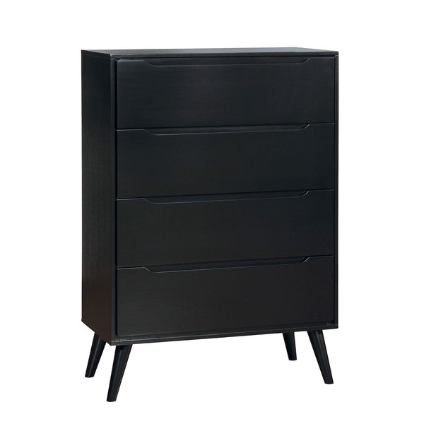 English Elm Black Mid-Century Chest 34"W x17"D x48"H – 4-Drawer Recessed Pulls, Tapered Legs, Sleek Modern Storage B2741P367988