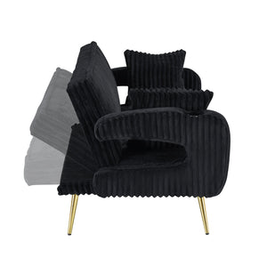 English Elm 74.01 Corduroy Convertible Sofa Bed with 3-Level Recline, Cup Holders, Solid Wood Frame, 500lb Capacity Black W1658P251987