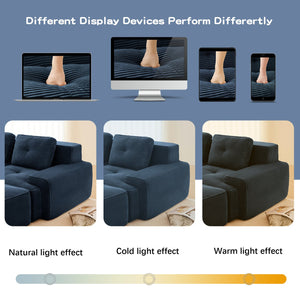 English Elm Modern Corduroy Sectional Sofa Deep Seat V Shape Tufted Couch with Movable Ottoman Blue W714S01579