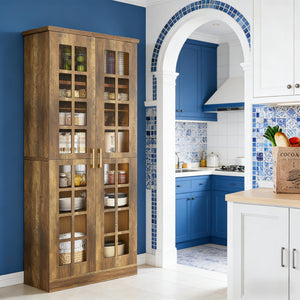 English Elm Tall Pantry Cabinet with Acrylic Doors Adjustable Shelves Modern Rustic Kitchen Storage T3971P452398