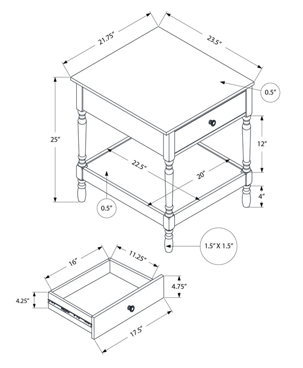 English Elm Accent Square Two-Tier Table with Grooved Top and Turned Legs, Compact Nightstand with Shelf, Brown Veneer Walnut 28 L x 25 W x 8 H B2710P219483