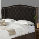 English Elm Marcella Upholstered Shelter Headboard Bed Set, Queen, Deep Brown Performance Velvet