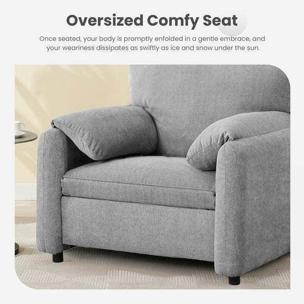 English Elm Modern Chenille Oversized Accent Chair with Thick Spring Cushion, Bread-Style Armrests, Grey, Cozy Reading Sofa (38") W1521P331584