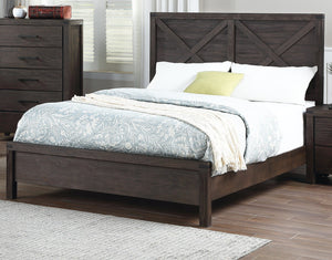 English Elm Rustic Contemporary Espresso Queen Bed with X-Design Headboard Pine & Plywood Durable Chic Centerpiece B011S01442