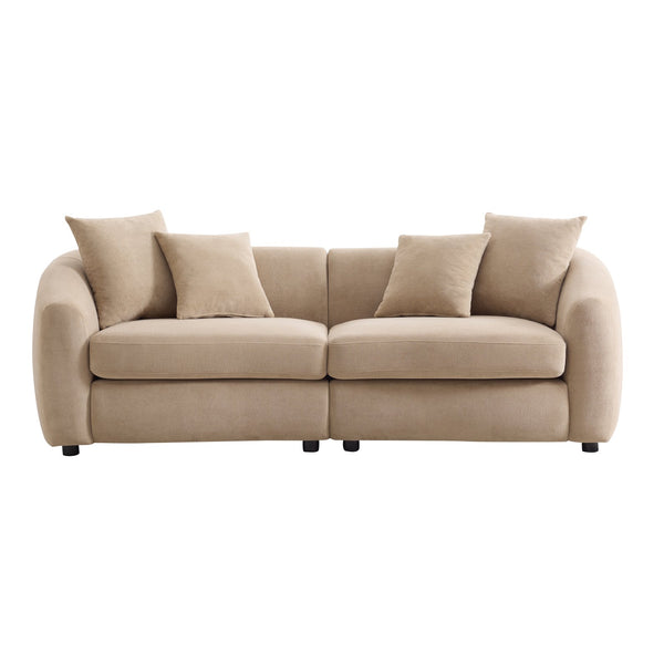 English Elm 87 Inch Curved Velvet Sofa Three Seat Architectural Living Room Conversation Piece Camel N773IS00077N