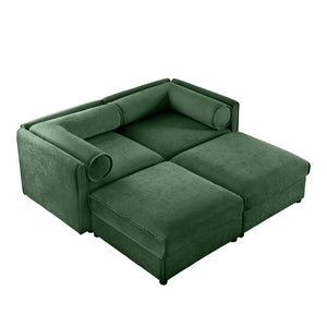 English Elm Stylish Green Chenille 2-Seater Sofa With Ottoman Storage, Ergonomic Support & Modern Elegance W714S01059-GIGA