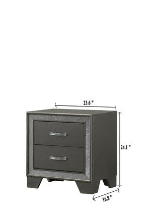English Elm Contemporary Sparkling Accent Nightstand with Two Drawers, Dark Gray Finish, Sleek Bedside Storage 24" B2741P345251
