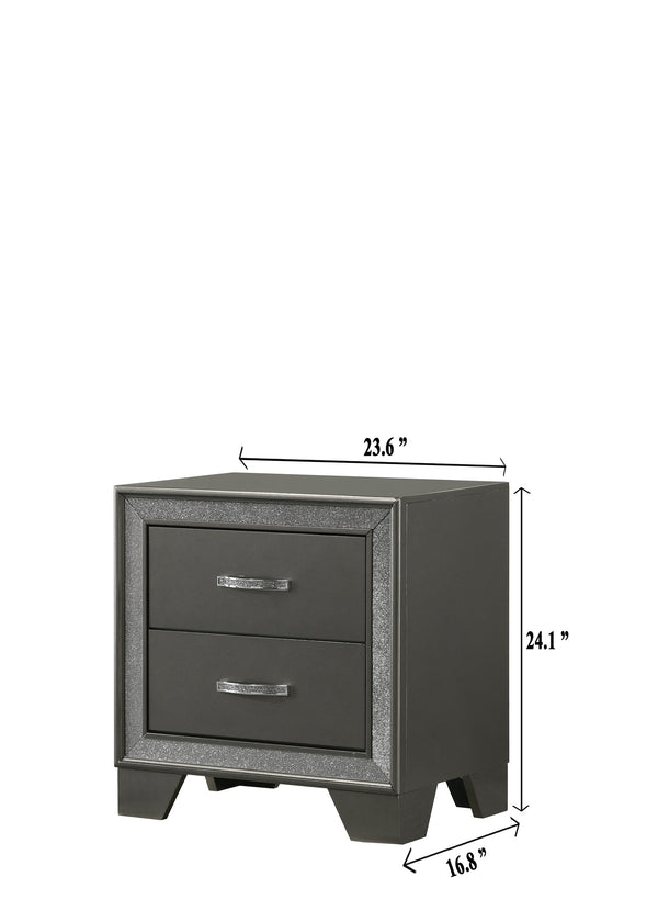 English Elm Contemporary Sparkling Accent Nightstand with Two Drawers, Dark Gray Finish, Sleek Bedside Storage 24" B2741P345251