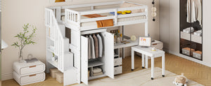 English Elm Queen Murphy Bed with Integrated Desk Cabinet Shelves Space Saving Studio Solution White N708S00013K