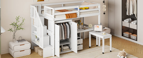 English Elm Queen Murphy Bed with Integrated Desk Cabinet Shelves Space Saving Studio Solution White N708S00013K