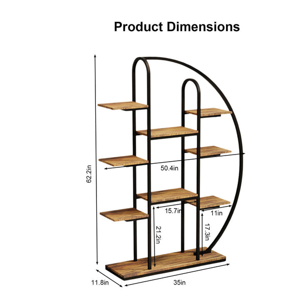 English Elm 62.2 Inch Nine Tier Moon Shaped Metal Plant Stand with Integrated Led Grow Light W3101P443485