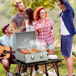 English Elm Outsunny Dual Burner Propane Tabletop Grill Foldable Portable Bbq for Camping W2225P200825
