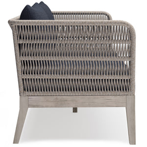 English Elm Santiago Outdoor Sofa in Slate Grey — Handcrafted Aluminum & Acacia Wood, Water-Repellent Cushions, Removable Covers B136P159396