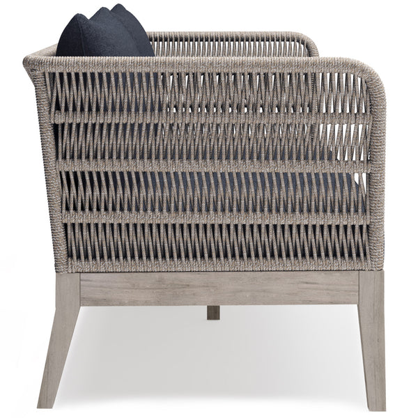 English Elm Santiago Outdoor Sofa in Slate Grey — Handcrafted Aluminum & Acacia Wood, Water-Repellent Cushions, Removable Covers B136P159396