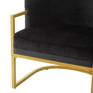 English Elm Modern Faux Fur Accent Chair Plush Upholstered Seat with Gold Iron Legs for Any Room Black N763P360688B