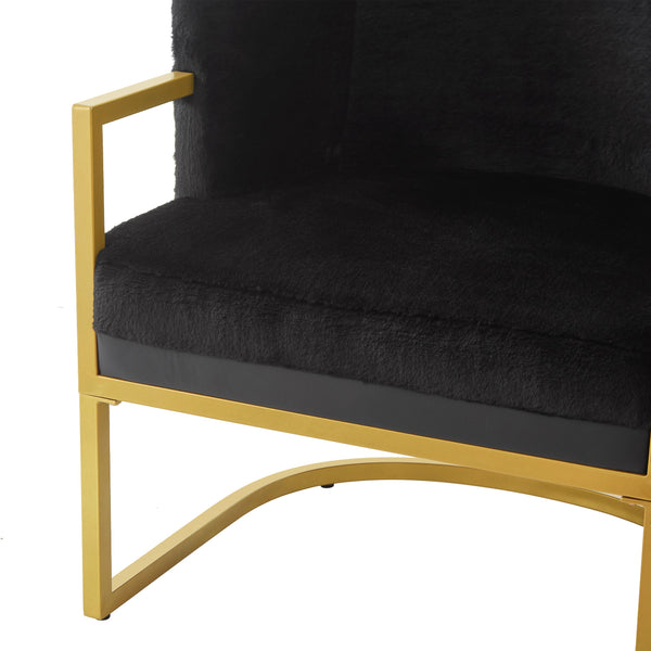 English Elm Modern Faux Fur Accent Chair Plush Upholstered Seat with Gold Iron Legs for Any Room Black N763P360688B