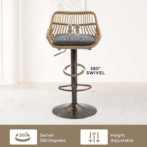 English Elm Modern Swivel Bar Stools Set of 2 Adjustable Counter Height Chairs with Linen Seat Vintage Gold Frame Gray W39594823