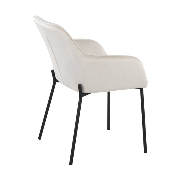 English Elm Contemporary Bucket Chair Set of 2 Cream Velvet Upholstered with Slim Black Metal Legs B202S01334